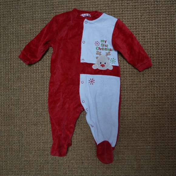 Unisex 6-9mos 1-piece Red & White My First Christmas PJs - Picture 1 of 3